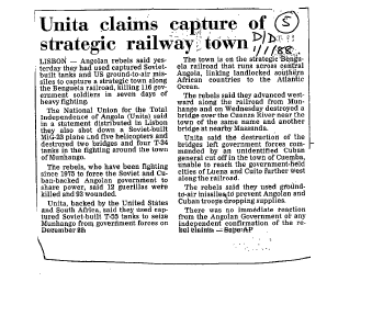 Unita claims capture of strategic railway town 1988