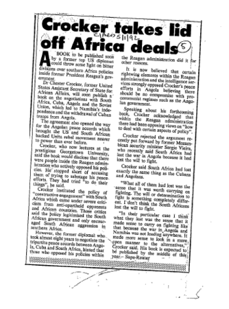 Crocker takes lid off Africa deals 1992