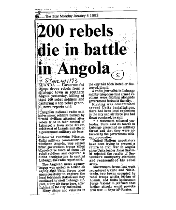 200 rebels die in battle in Angalo 1993