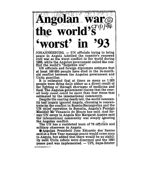 Angola war the world's 'worst' in 1993, 1994 - 1996