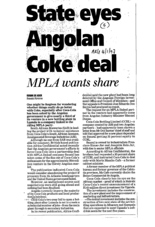 State eyes Angolan Coke deals 1997 - 1999