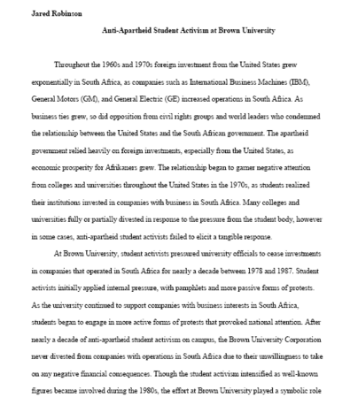 Anti-Apartheid Student Activism at Brown University