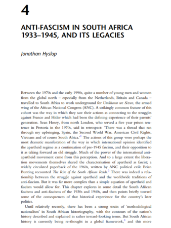 Anti-Fascism in South Africa 1933–1945, and its Legacies by Jonathan Hyslop