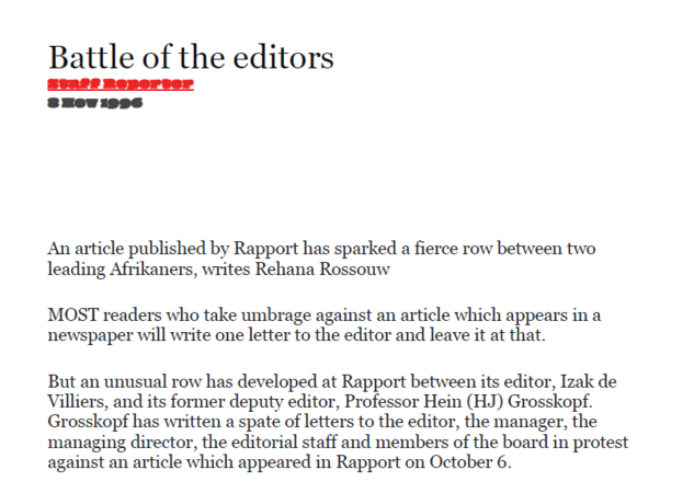 Battle of the editors, Mail and Guardian, 8 November 1996