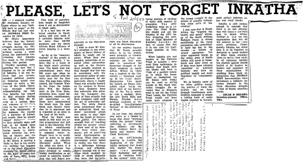 Please lets not forget Inkatha 1980 A