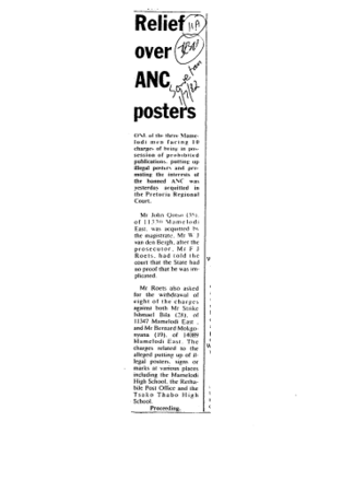 Relief over ANC posters 1982 C