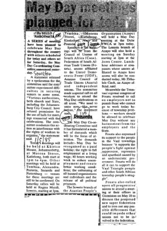 May Day meetings planned today 1985 C