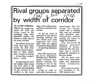 Rival groups separated by width of corridor 1985 D
