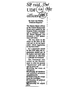 SP raid UDF offices 1985 E