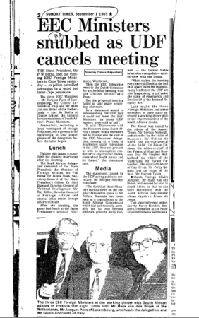 EEC Ministers snubbed as UDF cancels meetings 1985 F