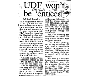 UDF won't be enticed 1985 G