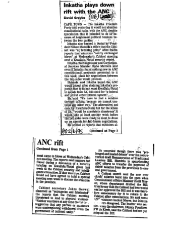 Black Politics Inkatha 1995