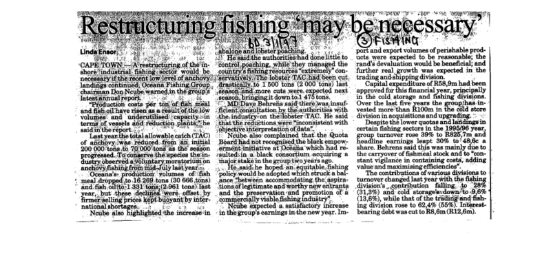 Restructuring fishing may be necessary 1997 - 1999