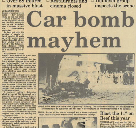 Car bomb mayhem, Natal Witness, 31 July 1987
