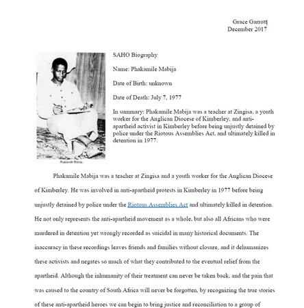Biography of Phakamile Mabija by Grace Garrott