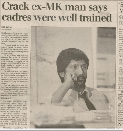 Crack ex-MK man says cadres were well trained, by Robb Northley, Pretoria News, 8 May 1998