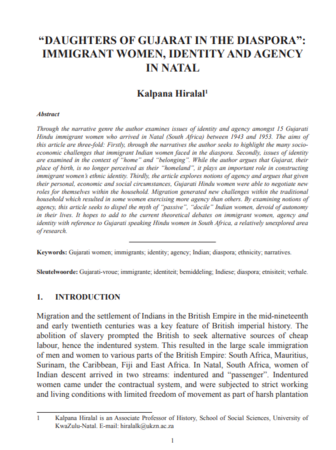 Daughters of the Gujarat Diaspora: Immigrant Women, Identity and Agency in Natal by Kalpana Hiralal
