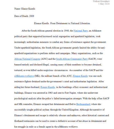 Eleanor Kasrils: From Detainment to National Liberation by Nathan Greenhaw