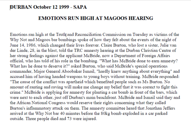 Emotions run high at Magoos hearing, SAPA, 12 October 1999