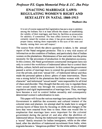 Enacting Marriage Laws: Regulating Women's Right and Sexuality in Natal 1860-1913 by Madhawi Jha