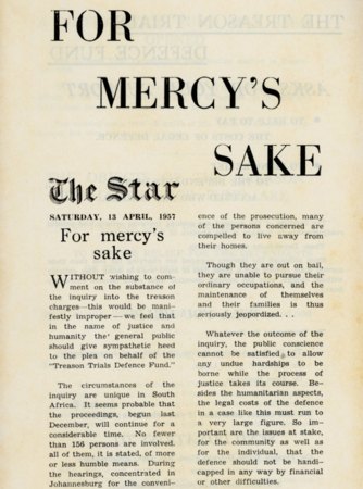 For Mercy's Sake, The Star, 13 April 1957
