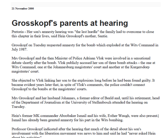 Grosskopf's parents at hearing, 21 November 2000