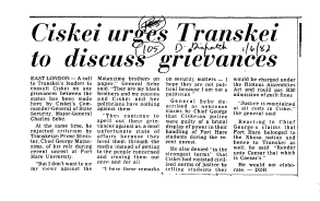 Homelands Ciskei General 1982 - 1983 