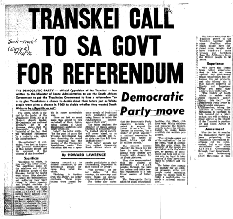 Homelands Transkei General 1976