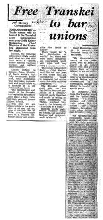 Homelands Transkei Labour 1975 - 1994