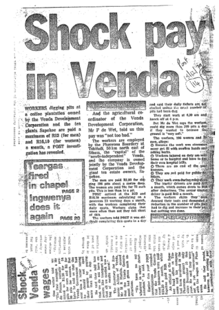 Homelands Venda Labour 1979 - 1994