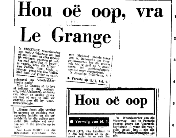 Hou oë oop, vra Le Grange, Die Volksblad, 14 August 1981