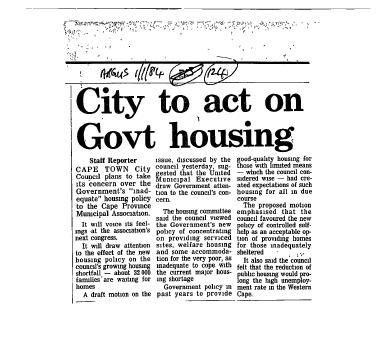 Housing & Hostels Cape 1984