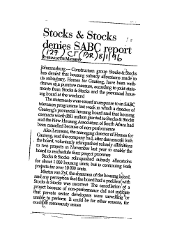 Housing & Hostels Gauteng 1996