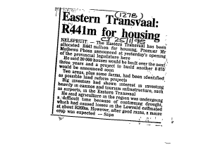 Housing & Hostels Mpumalanga 1994 - 1998