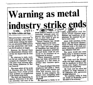 IR Workers Organisations Cosatu 1992 - 1993