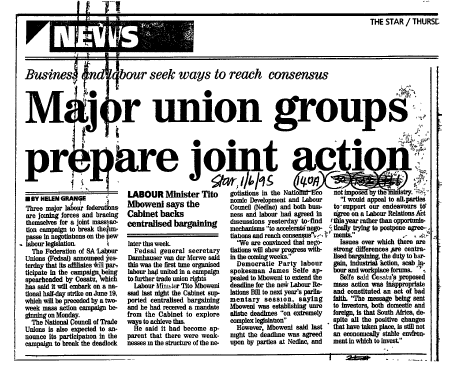 IR Workers Organisations Cosatu 1996 - 1999