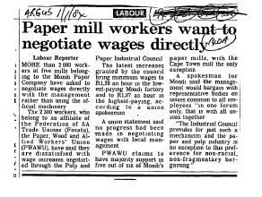 IR Workers Organisations Fosatu 1984