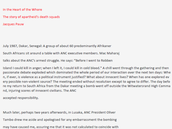 In the Heart of the Whore, The story of apartheid's death squads, by Jacques Pauw 