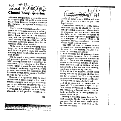 Labour Legislation 1983 - 1987