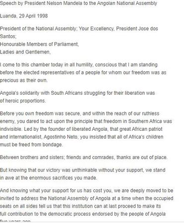 Speech by President Nelson Mandela to the Angolan National Assembly Luanda, 29 April 1998
