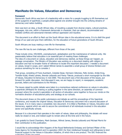 Manifesto On Values, Education and Democracy  by Kader Asmal
