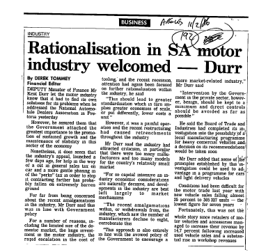 Manufacturing Motor Industry 1986