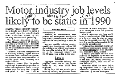 Manufacturing Motor Industry 1990