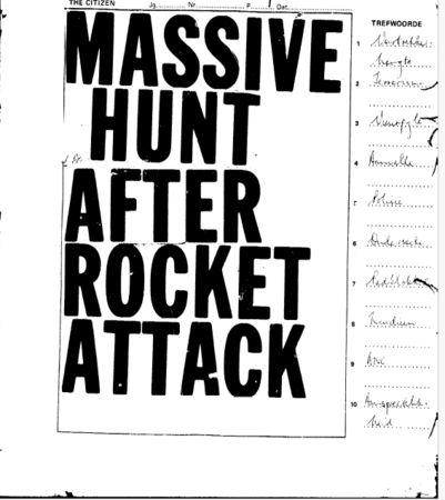 Massive hunt after rocket attack, The Citizen, 14 August 1981