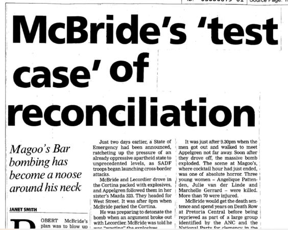 McBride's 'test case' of reconciliation -cover