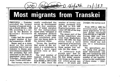 Migrant Labour General 1983 - 1986