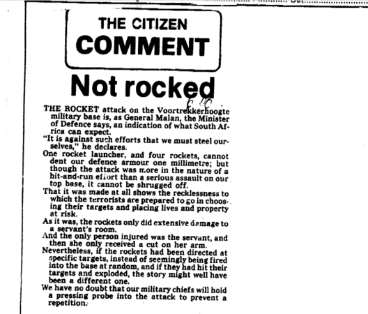 Not rocked, The Citizen, 15 August 1981