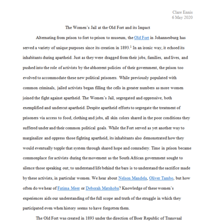 The Women’s Jail at the Old Fort and its Impact by Claire Ennis