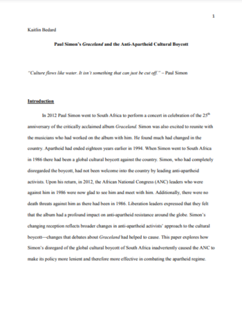Paul Simon’s Graceland and the Anti-Apartheid Cultural Boycott by Kaitlin Bedard