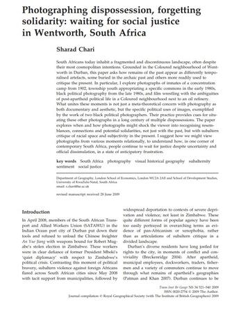 Photographing dispossession, forgetting solidarity: waiting for social justice in Wentworth, South Africa by Sharad Chari